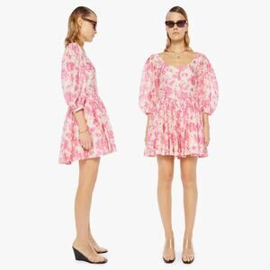 ALIX OF BOHEMIA Ellah Floral Cotton Silk Mini Dress in Pink Baroque Size S